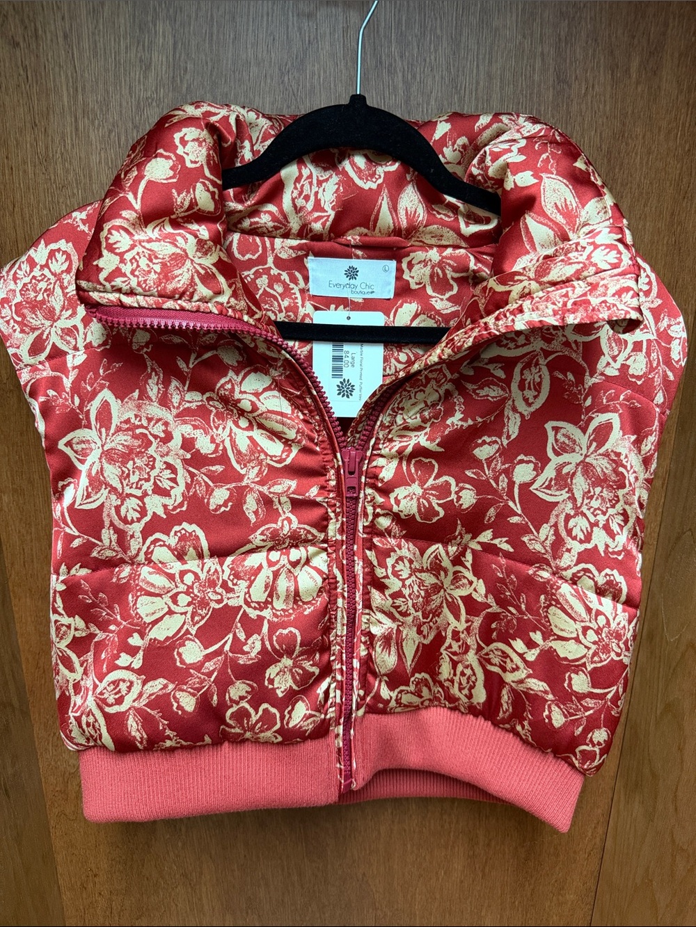 Everyday Chic boutique Coral Floral Quilted Zip-Up Jacket